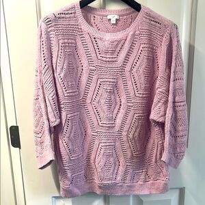 JJill sweater lightweight open weave 3/4 sleeve size large pink